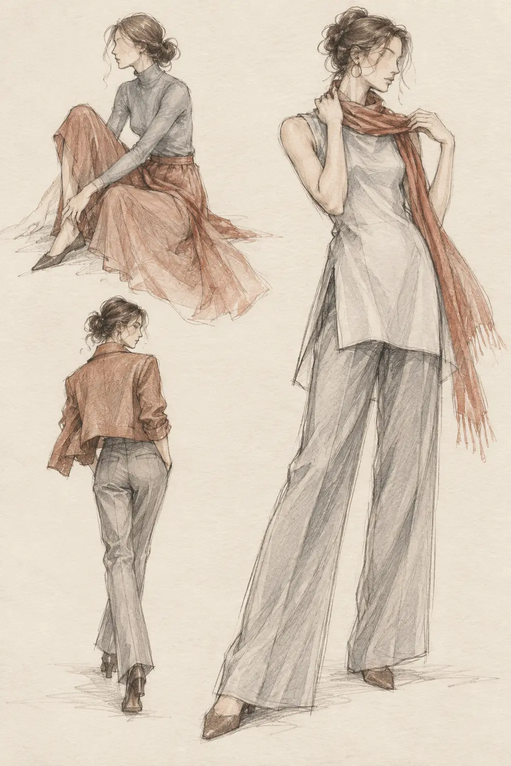 Croquis sketches — a quick life drawing gesture sketch alongside a fashion croquis figure template