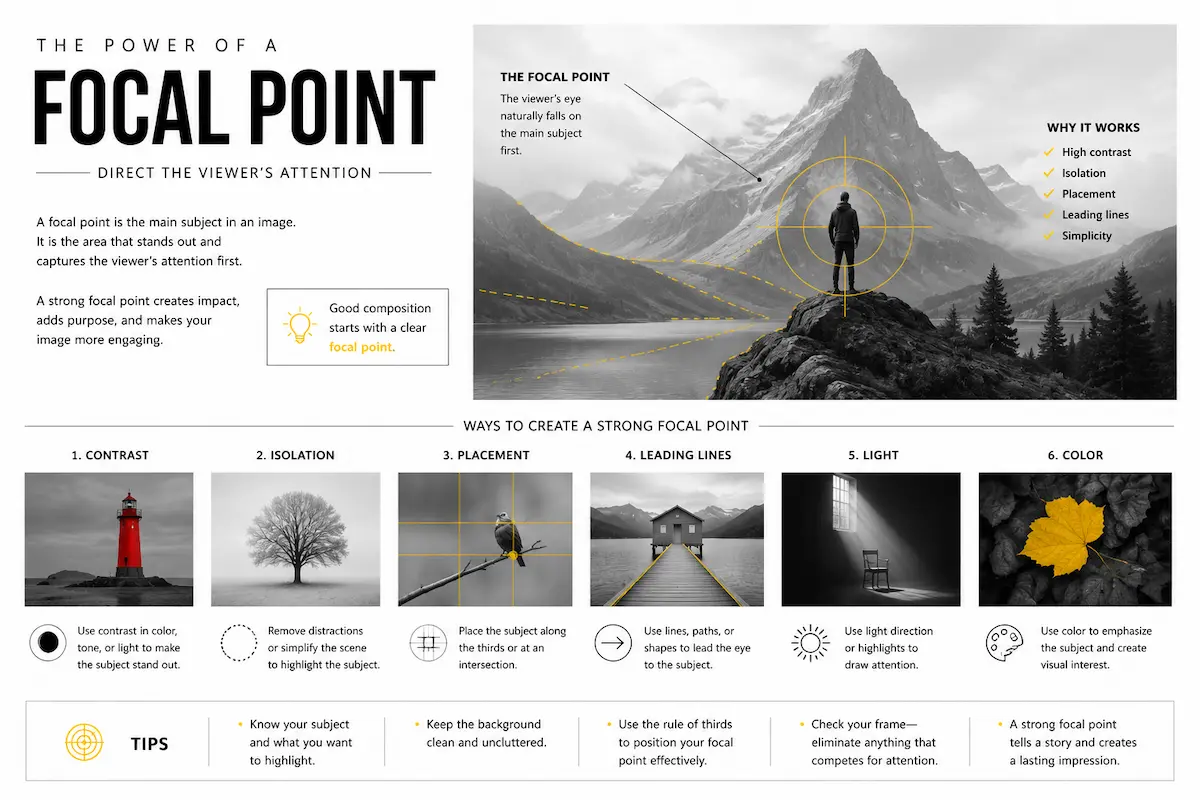 Example showing a focal point where maximum contrast draws the eye