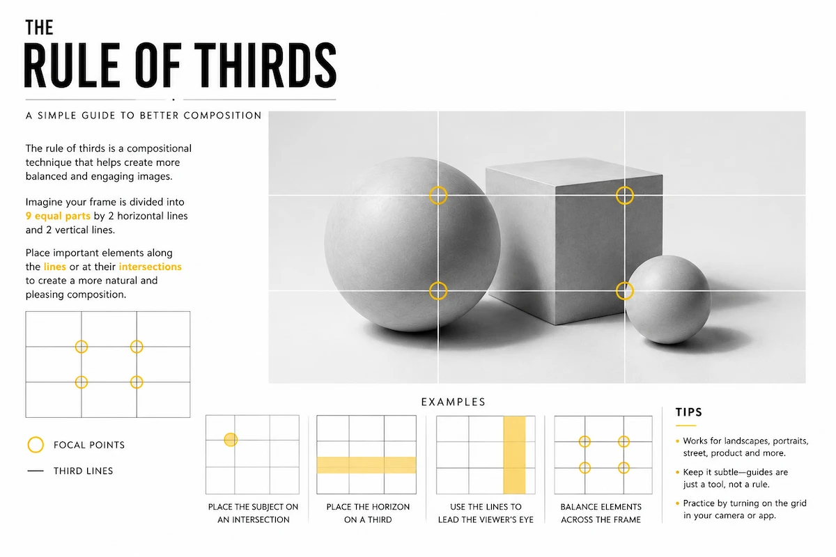 Visual example of the rule of thirds grid applied to a composition